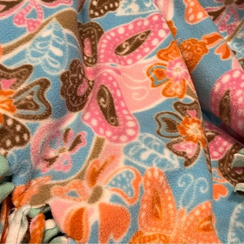 Reversible Fleece Blanket Colorful Floral Snowman Paisley Fringe Plush Throw